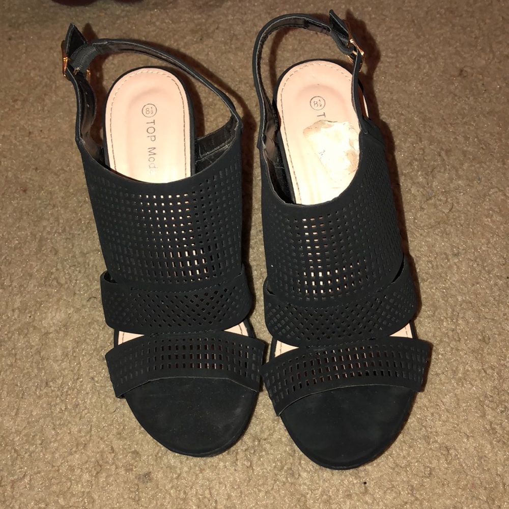 Black wedge sandals